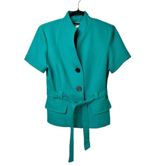 Studio I Suit Top Size 8 80s Vintage Teal Retro Office Siren Glam Women's NEW - Picture 1 of 9